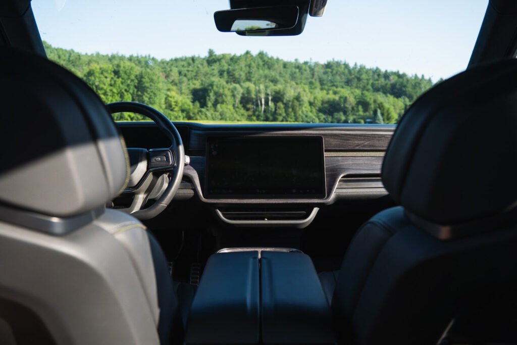 View of a forest from the inside of a car